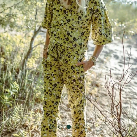 NWT Buru Le Culottes Full Length in Chartreuse Floral - Picture 2 of 10